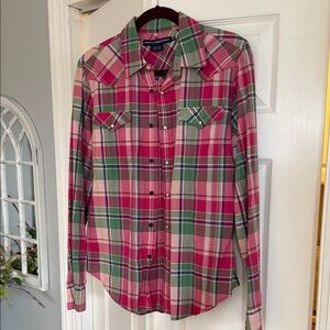 Ralph Lauren Pink and Green Plaid Button Down Shirt